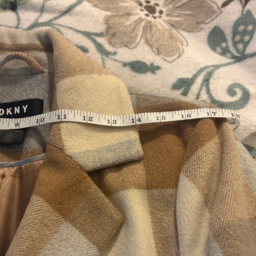 DKNY Women's Checkered wool coat - Brown and Gray - Picture 4 of 10